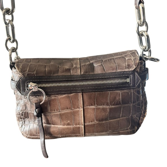 Coach Legacy Croc Embossed Leather Shoulder Bag Brown Chain Strap - Picture 4 of 14